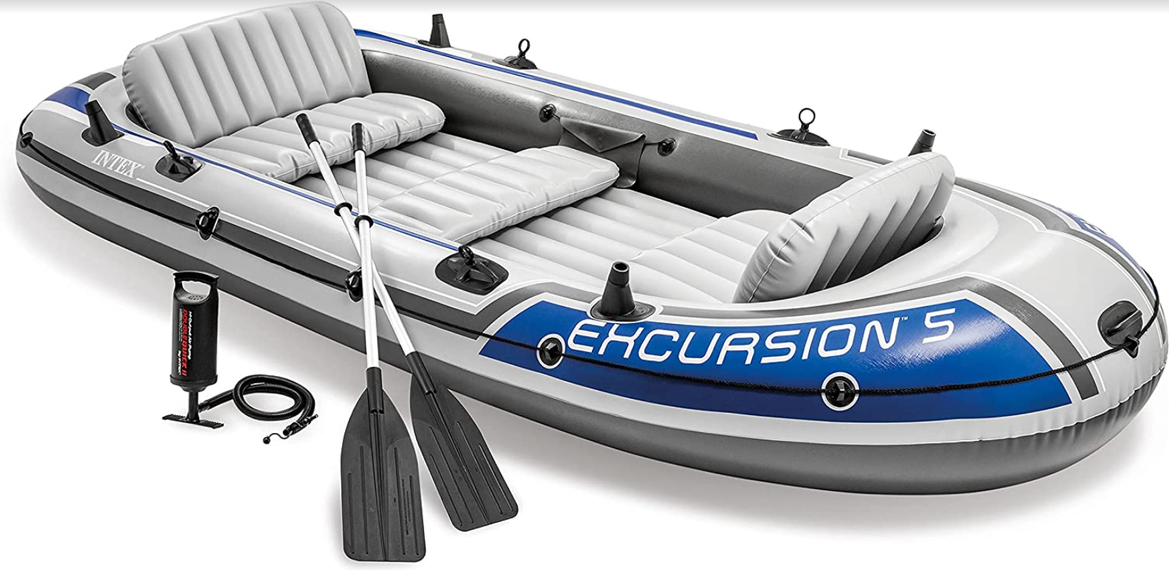 Intex Excursion 5 Person Inflatable Outdoor Fishing Boat Set